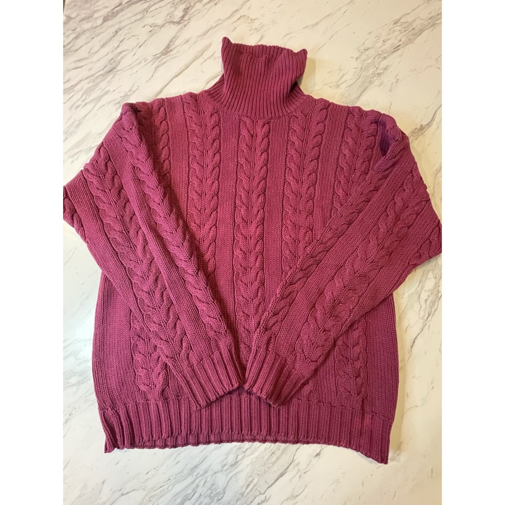 Vintage Gap Women's Purple 100% Cotton Cable Knit Turtleneck Sweater Size Large